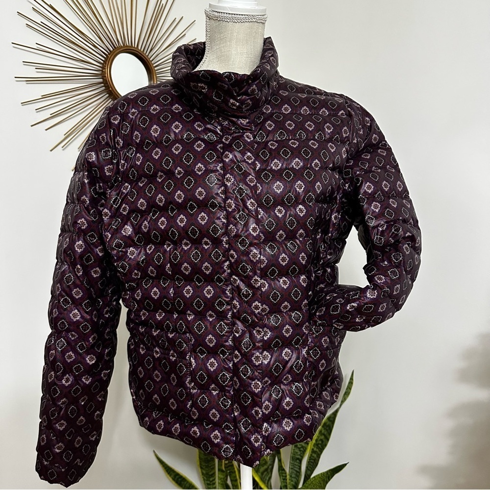 Lands' End Purple Patterned Down Puffer Coat Jacket Women’s Size XL / P